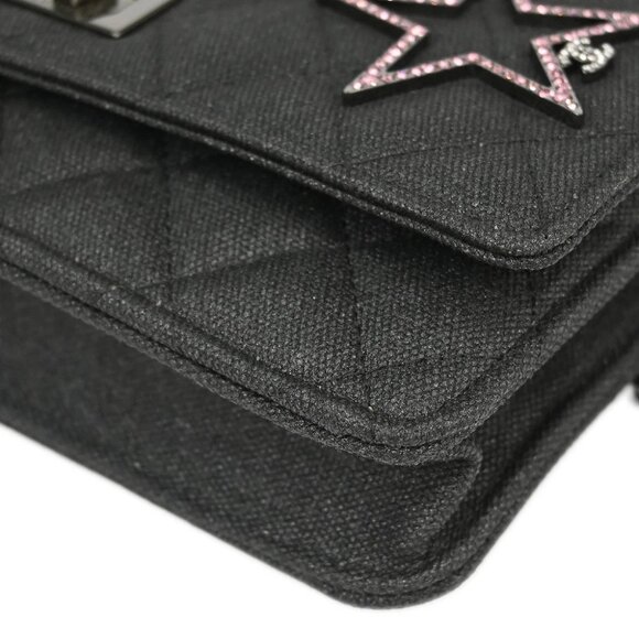 Chanel Gray Canvas Rhinestone Mademoiselle Lock Wallet on Chain WOC 166432 - Picture 3 of 10